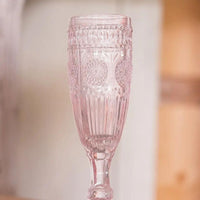 Vintage Style Pressed Glass Champagne Flute - Pink