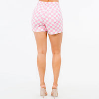 HIGH WAIST CHECKER PRINT MINI SHORTS