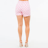 HIGH WAIST CHECKER PRINT MINI SHORTS