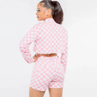 CHECKER PRINT CROPPED JACKETS