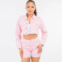 CHECKER PRINT CROPPED JACKETS