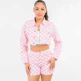 CHECKER PRINT CROPPED JACKETS